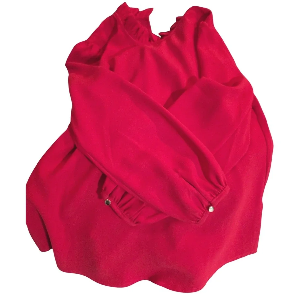 J. Crew Red Ruffle‎ Neck Puffed Sleeve Blouse Women's Size S